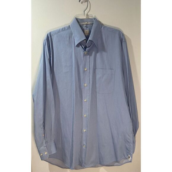 Peter Millar men’s blue striped button down dress shirt size 16.5.    #37-0934 - Picture 1 of 8